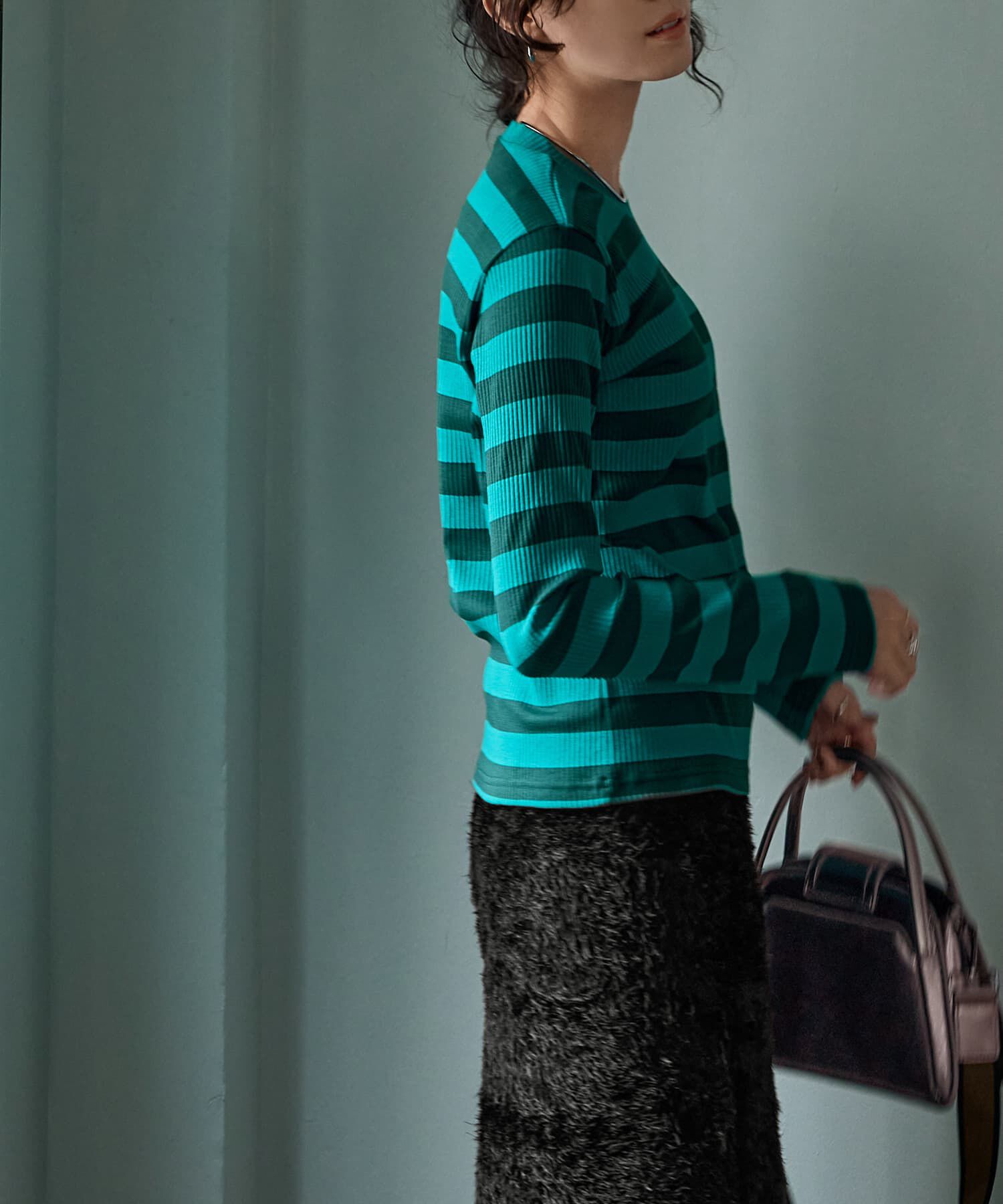 STYLE DELI「カラーボーダーリブトップス」|Tシャツ・カットソー|