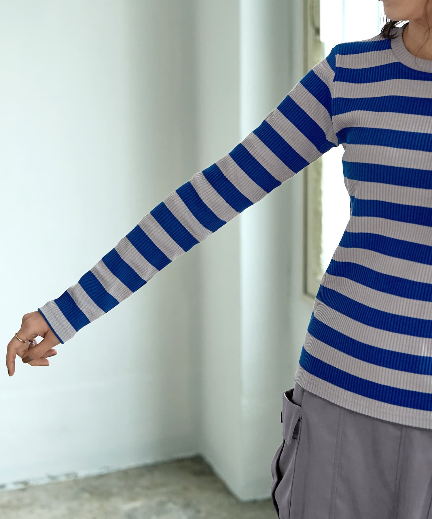 STYLE DELI「カラーボーダーリブトップス」|Tシャツ・カットソー|