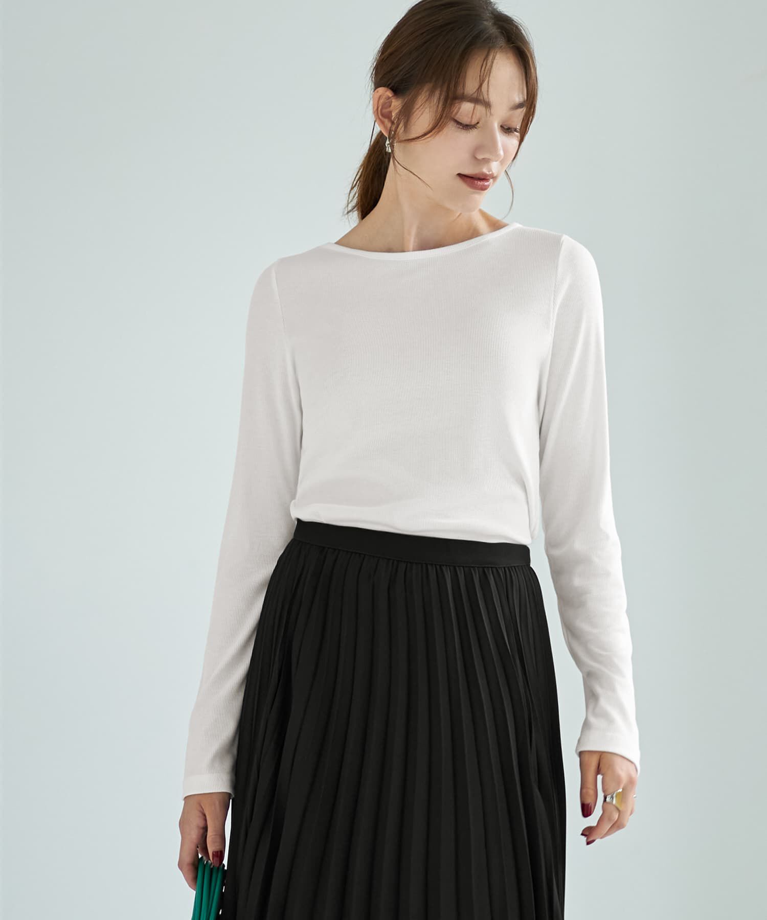 STYLE DELI「下に着るリブテレコ長袖カットソートップス」|Tシャツ・カットソー|ホワイト