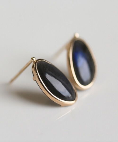  「カラーストーン ピアス | K10YG 〈ブルーオパール / ラブラドライト〉」|ピアス|