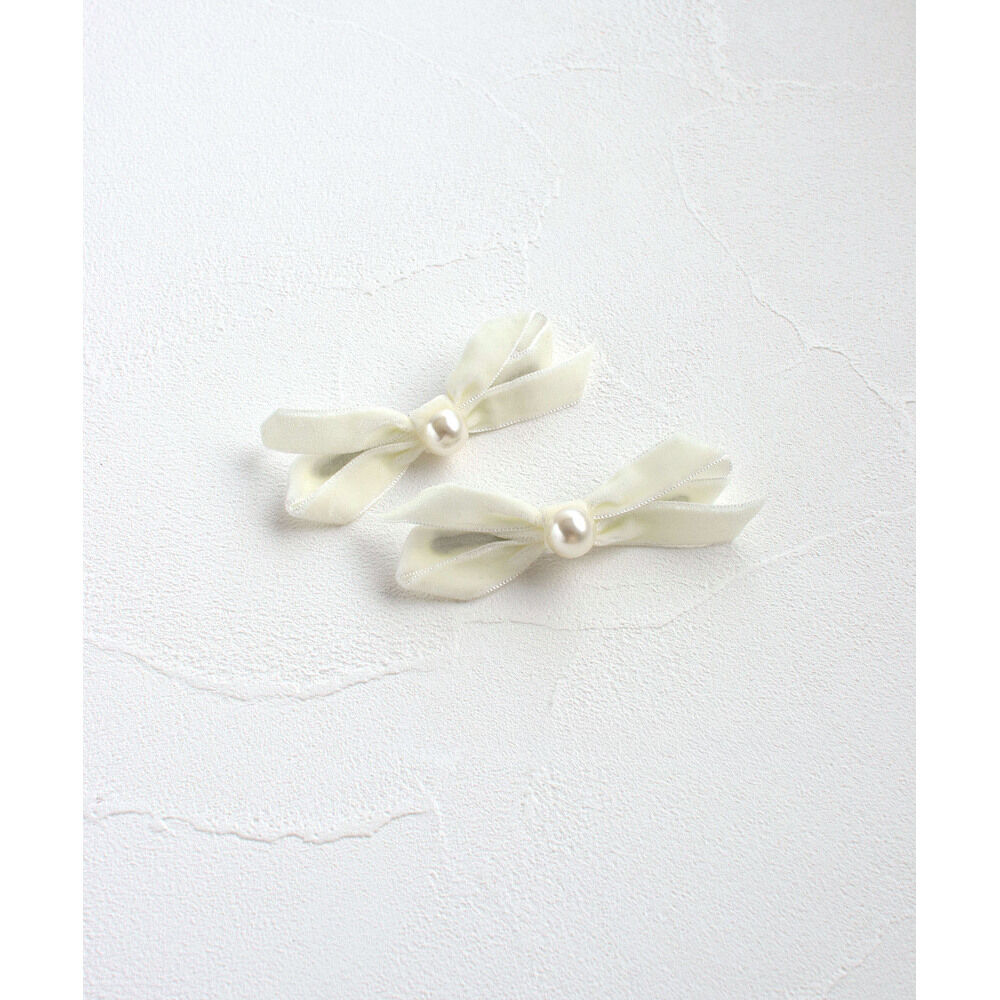 BACKYARD FAMILY「Rora ヘアクリップ キッズ 2個セット 通販 マロン リボン ミニ パール ベロア」|その他|ホワイト1