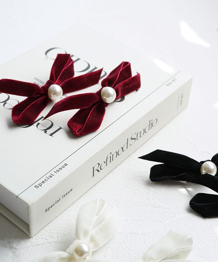 BACKYARD FAMILY「Rora ヘアクリップ キッズ 2個セット 通販 マロン リボン ミニ パール ベロア」|その他|