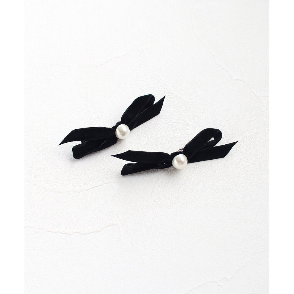 BACKYARD FAMILY「Rora ヘアクリップ キッズ 2個セット 通販 マロン リボン ミニ パール ベロア」|その他|ブラック1