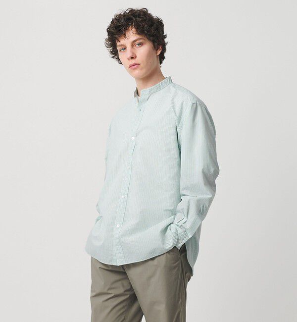 UNITED ARROWS「フェザーポプリン ストライプ バンドカラー シャツ」|シャツ・ブラウス|LIME