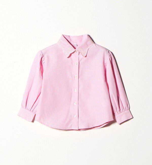 UNITED ARROWS green label relaxing「襟 刺しゅう ストライプ シャツ / キッズ  100cm-130cm」|シャツ・ブラウス|LT.PINK