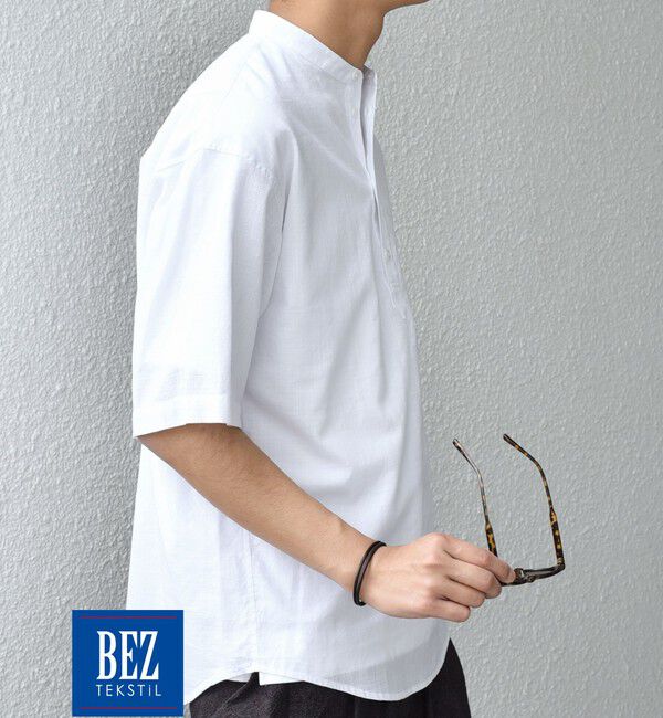 SHIPS any「SHIPS any: BEZ TEXTILE マルチカラー ストライプ/ソリッド バンドカラー プルオーバー シャツ◇」|シャツ・ブラウス|ホワイト