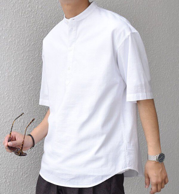 SHIPS any「SHIPS any: BEZ TEXTILE マルチカラー ストライプ/ソリッド バンドカラー プルオーバー シャツ◇」|シャツ・ブラウス|