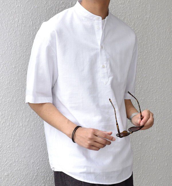 SHIPS any「SHIPS any: BEZ TEXTILE マルチカラー ストライプ/ソリッド バンドカラー プルオーバー シャツ◇」|シャツ・ブラウス|