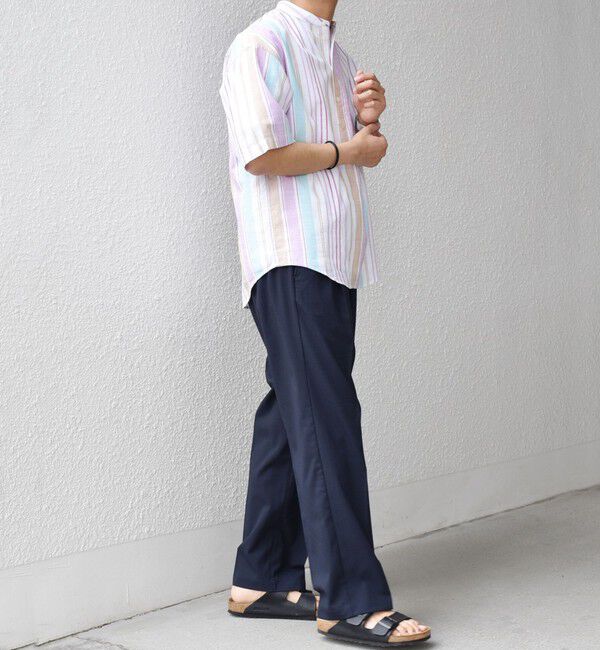 SHIPS any「SHIPS any: BEZ TEXTILE マルチカラー ストライプ/ソリッド バンドカラー プルオーバー シャツ◇」|シャツ・ブラウス|