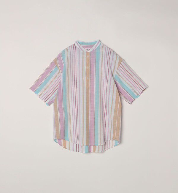SHIPS any「SHIPS any: BEZ TEXTILE マルチカラー ストライプ/ソリッド バンドカラー プルオーバー シャツ◇」|シャツ・ブラウス|
