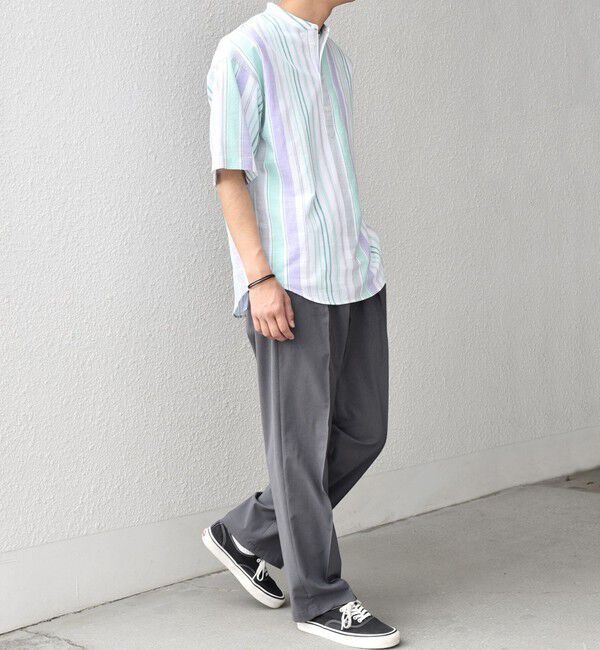 SHIPS any「SHIPS any: BEZ TEXTILE マルチカラー ストライプ/ソリッド バンドカラー プルオーバー シャツ◇」|シャツ・ブラウス|