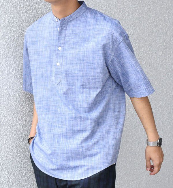 SHIPS any「SHIPS any: BEZ TEXTILE マルチカラー ストライプ/ソリッド バンドカラー プルオーバー シャツ◇」|シャツ・ブラウス|