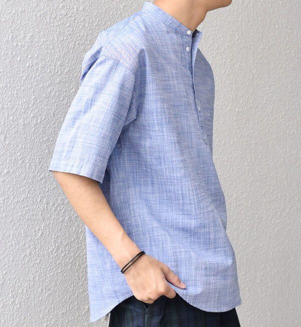 SHIPS any「SHIPS any: BEZ TEXTILE マルチカラー ストライプ/ソリッド バンドカラー プルオーバー シャツ◇」|シャツ・ブラウス|