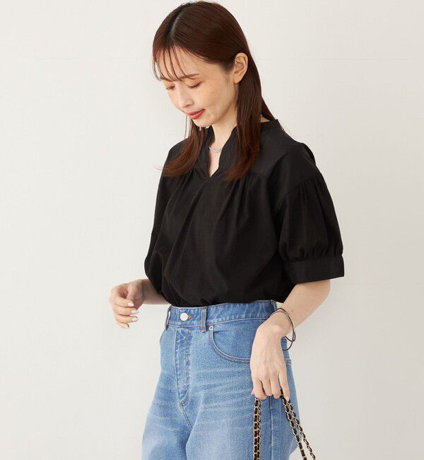 SHIPS Colors 「SHIPS Colors:〈手洗い可能〉ハイツイスト コンビ スキッパー プルオーバー」|Tシャツ・カットソー|