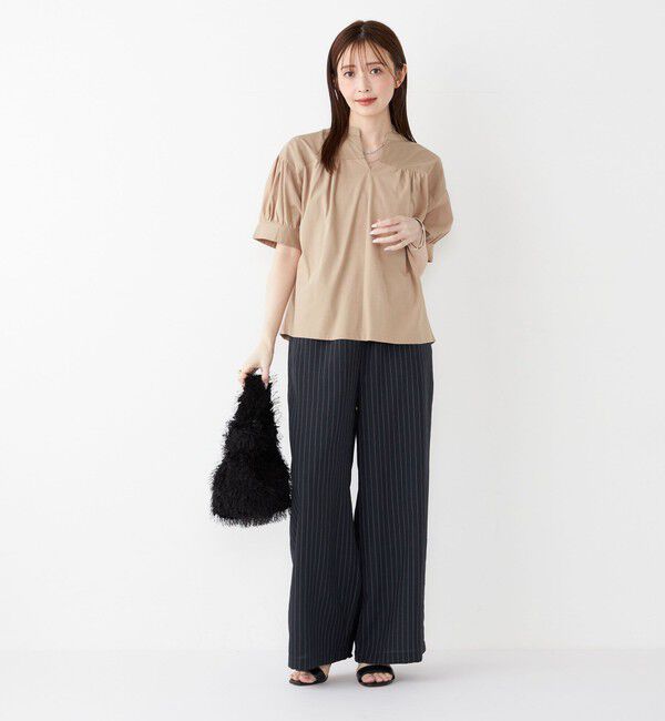 SHIPS Colors 「SHIPS Colors:〈手洗い可能〉ハイツイスト コンビ スキッパー プルオーバー」|Tシャツ・カットソー|