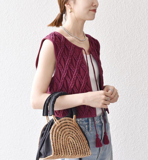SHIPS any「bon_meur:〈手洗い可能〉ロープ編み コットン コンパクト フリンジ ベスト」|ベスト・ジレ|ワイン