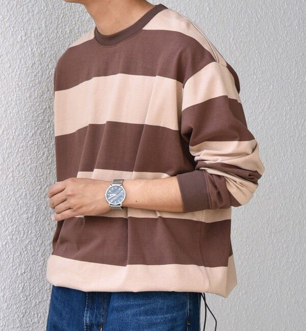 SHIPS any「SHIPS any: ワイド カラー ボーダー スピンドル Tシャツ (ロンT)◇」|Tシャツ・カットソー|ブラウン