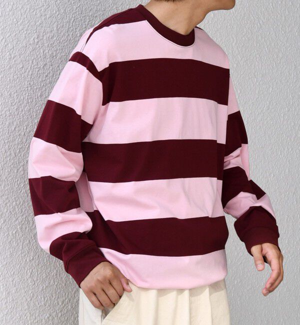 SHIPS any「SHIPS any: ワイド カラー ボーダー スピンドル Tシャツ (ロンT)◇」|Tシャツ・カットソー|ワイン