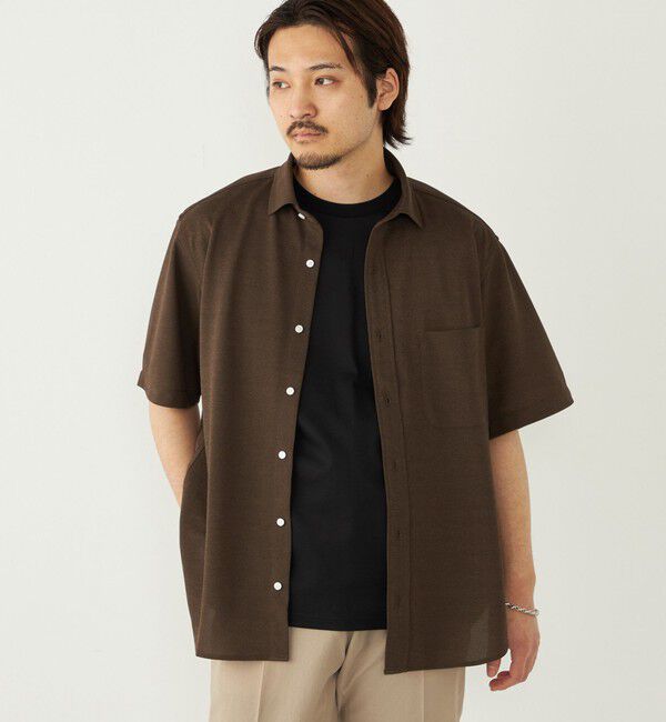 SHIPS Colors 「《予約》SHIPS Colors:〈吸水速乾・洗濯機可能〉シアー カノコ ショートスリーブ シャツ◆」|シャツ・ブラウス|ブラウン