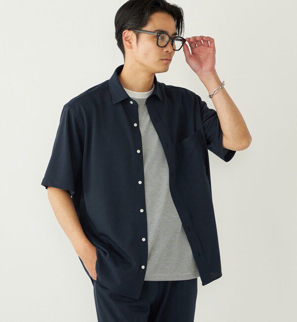 SHIPS Colors 「《予約》SHIPS Colors:〈吸水速乾・洗濯機可能〉シアー カノコ ショートスリーブ シャツ◆」|シャツ・ブラウス|ネイビー