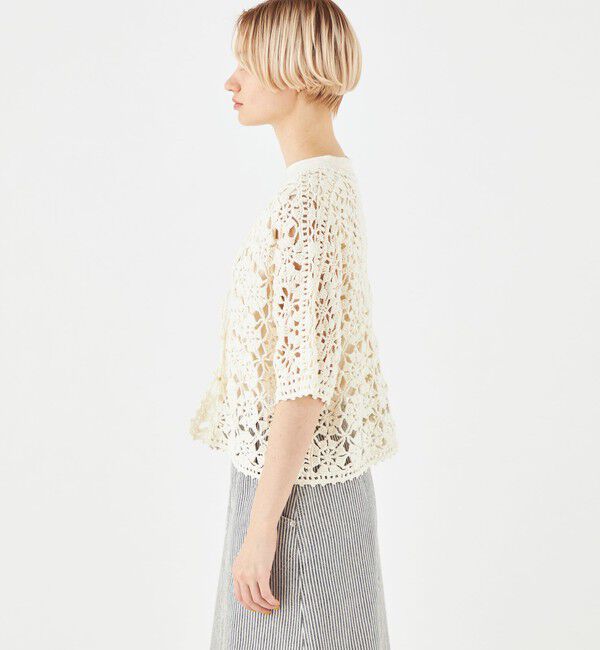 MACPHEE「モチーフクロシェット ハーフスリーブカーディガン」|カーディガン|