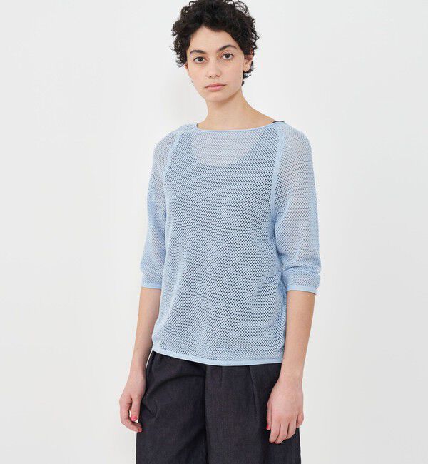 GALERIE VIE「クレープコットンメッシュ クルーネックプルオーバー」|ニット・セーター|