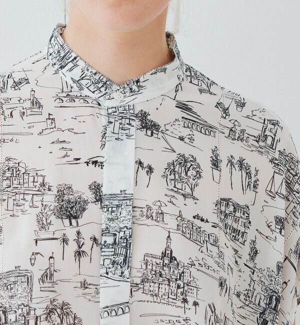 GALERIE VIE「LandScapeシルクストレッチ スタンドネックボックスシャツ」|シャツ・ブラウス|