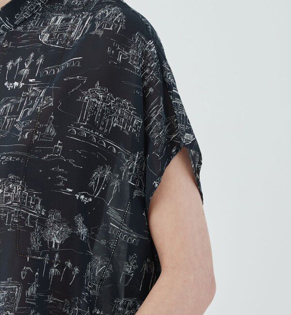 GALERIE VIE「LandScapeシルクストレッチ スタンドネックボックスシャツ」|シャツ・ブラウス|