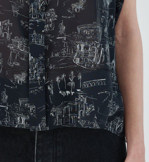 GALERIE VIE「LandScapeシルクストレッチ スタンドネックボックスシャツ」|シャツ・ブラウス|