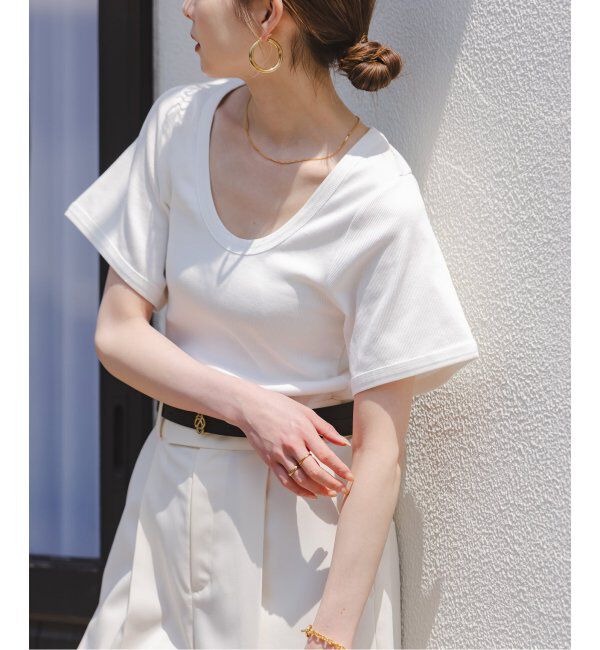NOBLE「BY MALENE BIRGER/バイマレーネビルガー リブUネックTEE」|Tシャツ・カットソー|ホワイト