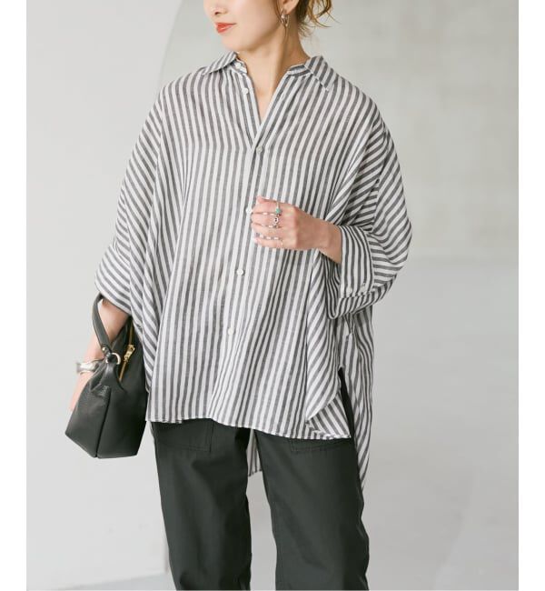 Spick and Span「《予約》ラミーブレンドドルマンスリーブシャツ」|シャツ・ブラウス|ブラックベース