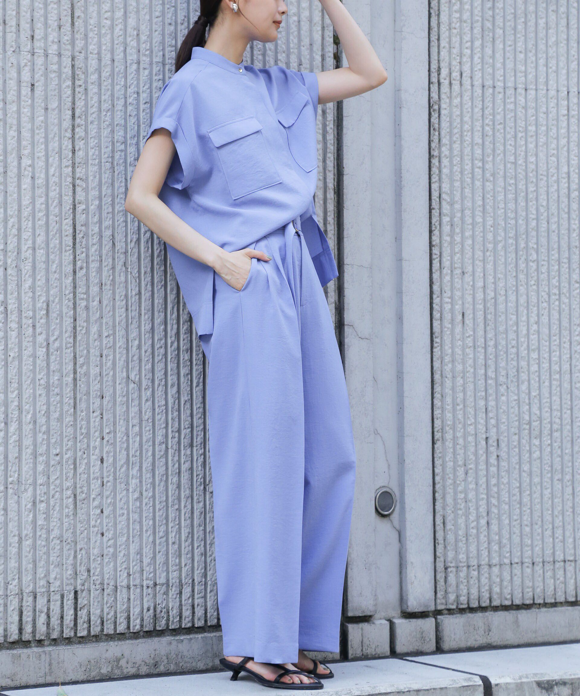 nano･universe「メランジドライ ベルト付きワイドパンツ(セットアップ可)」|チノ|