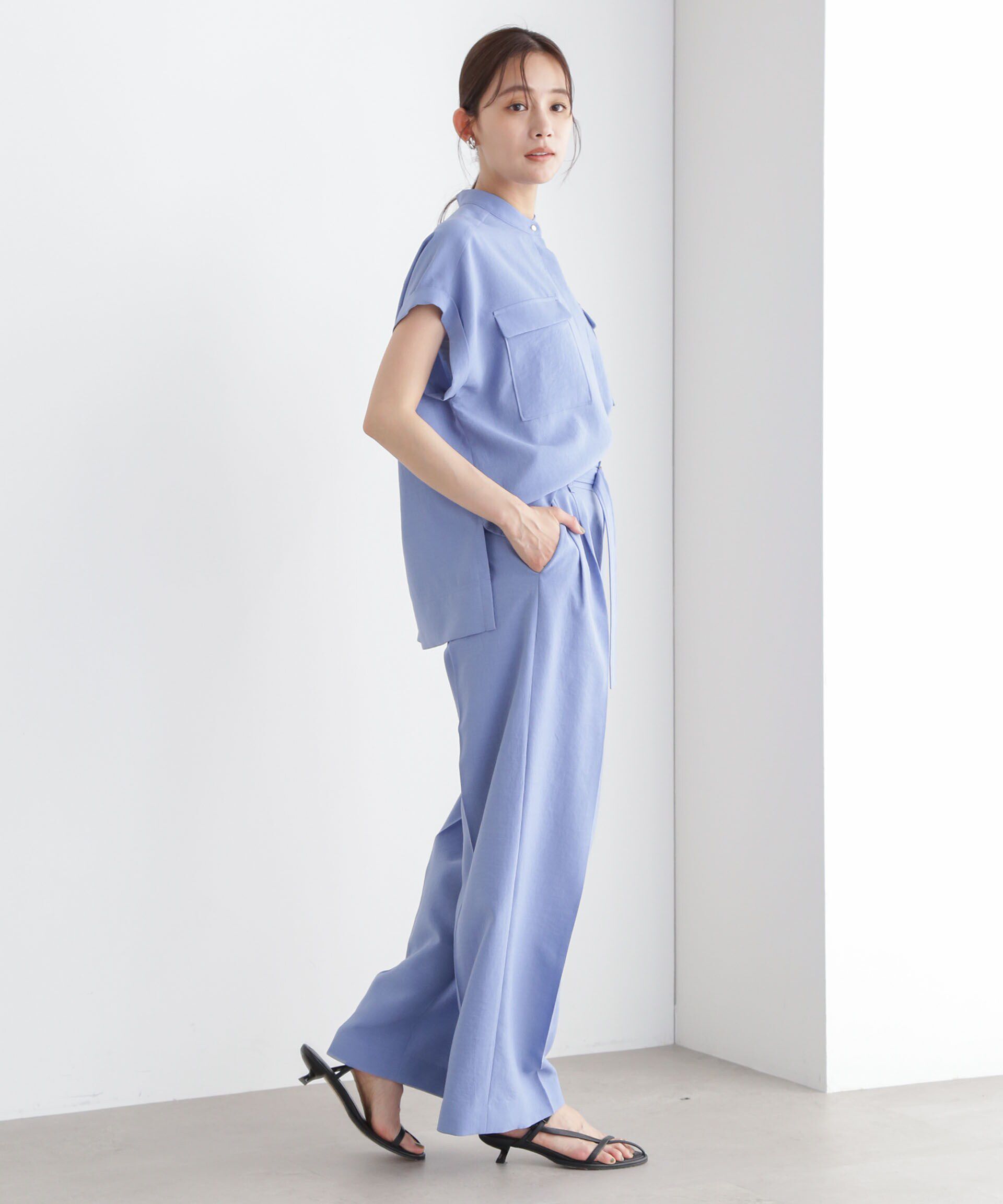 nano･universe「メランジドライ ベルト付きワイドパンツ(セットアップ可)」|チノ|