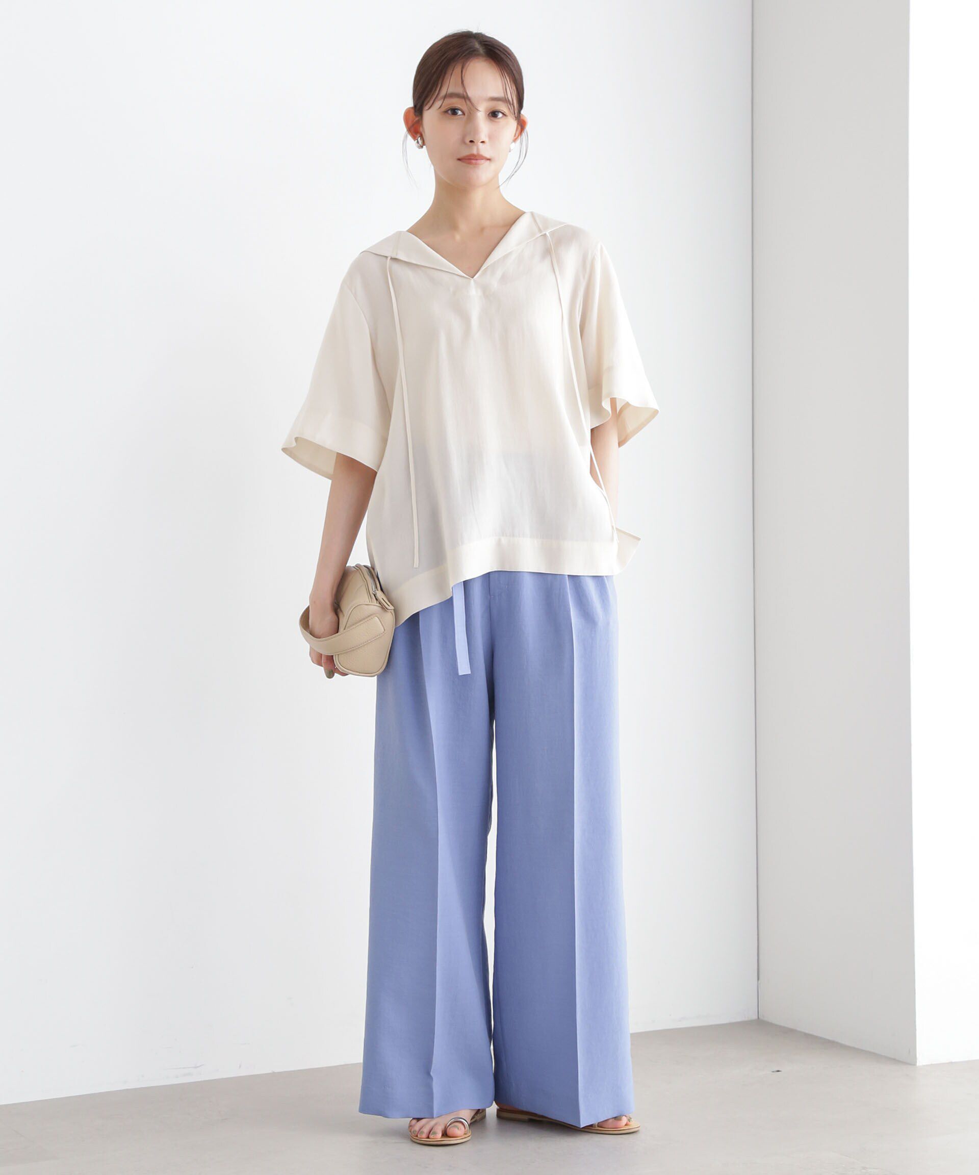 nano･universe「メランジドライ ベルト付きワイドパンツ(セットアップ可)」|チノ|