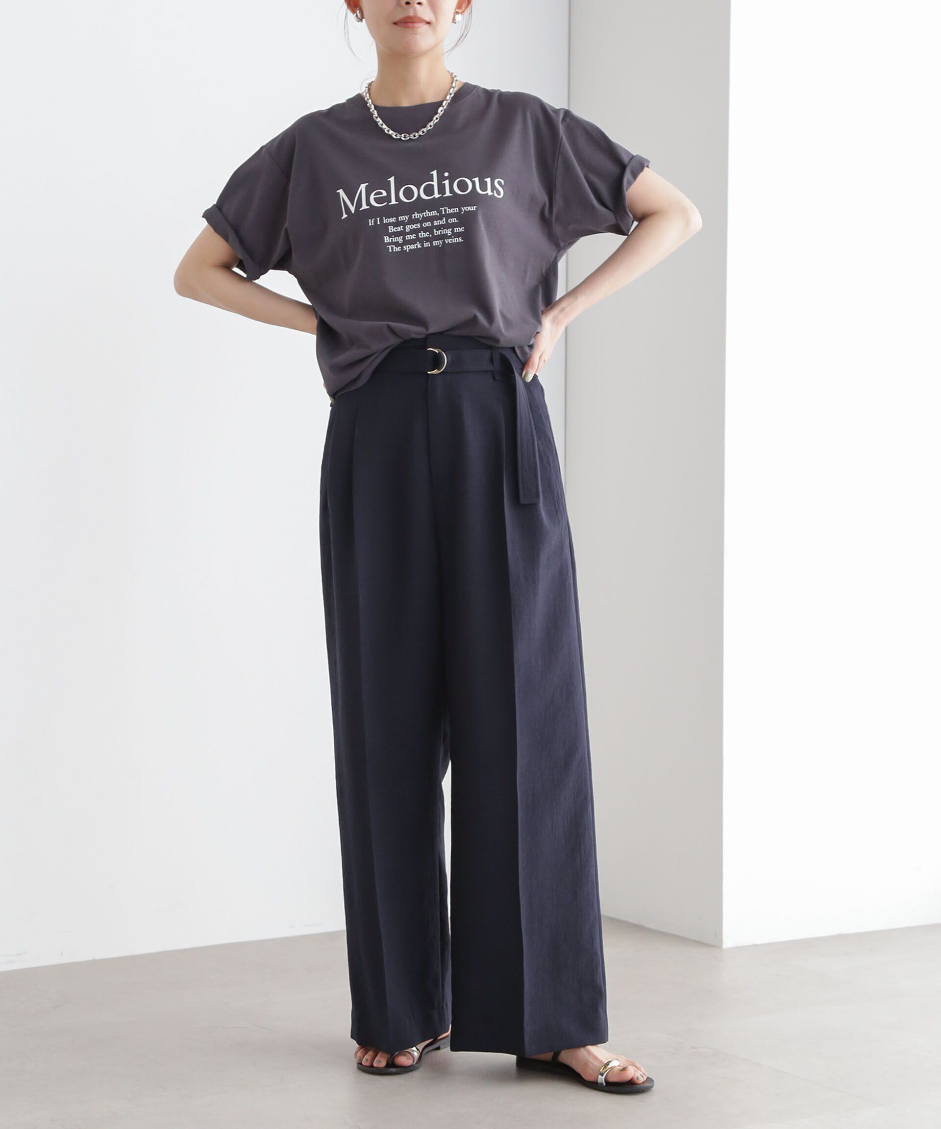 nano･universe「メランジドライ ベルト付きワイドパンツ(セットアップ可)」|チノ|