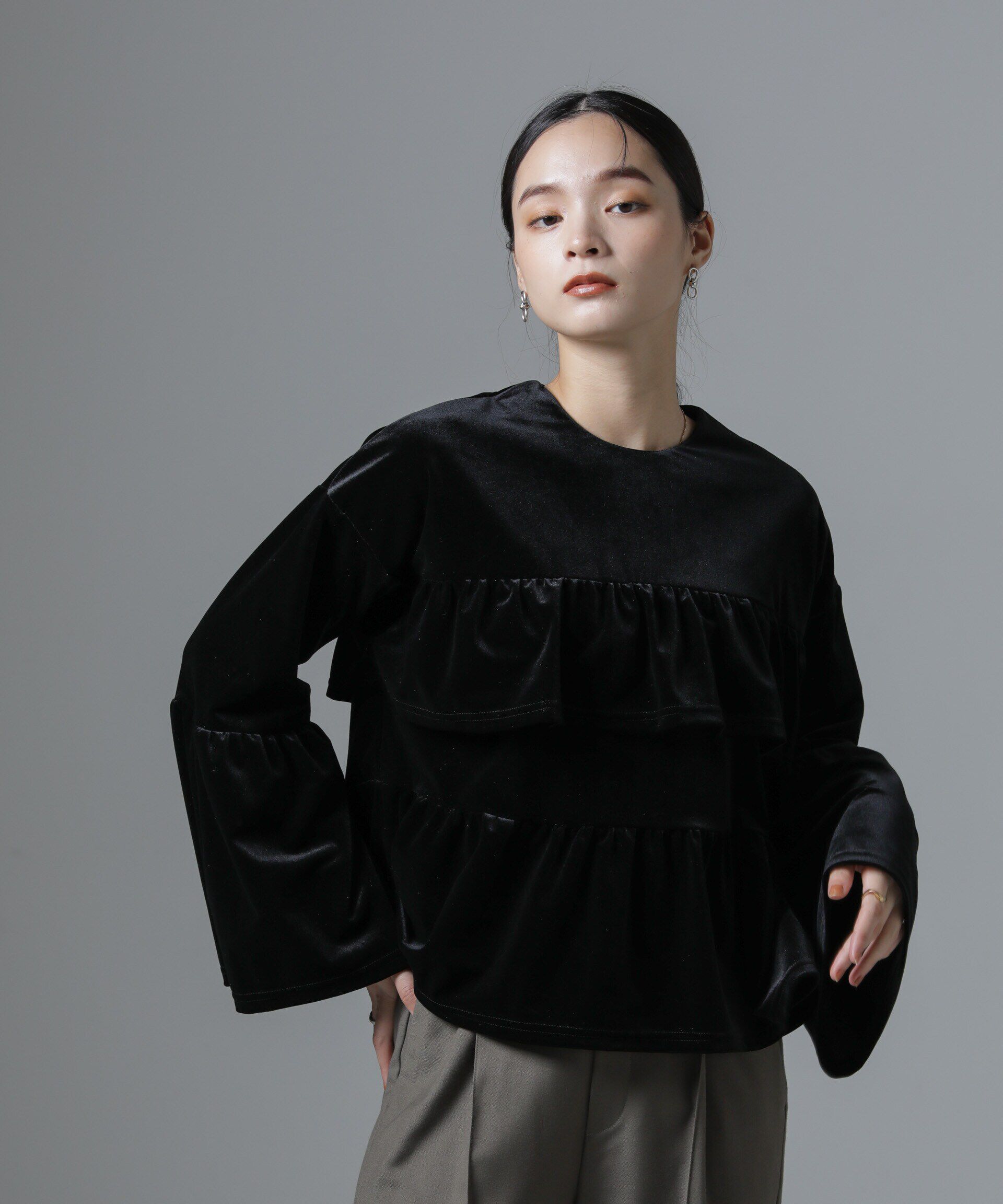 nano･universe「ベロアフリルカットブラウス」|Tシャツ・カットソー|