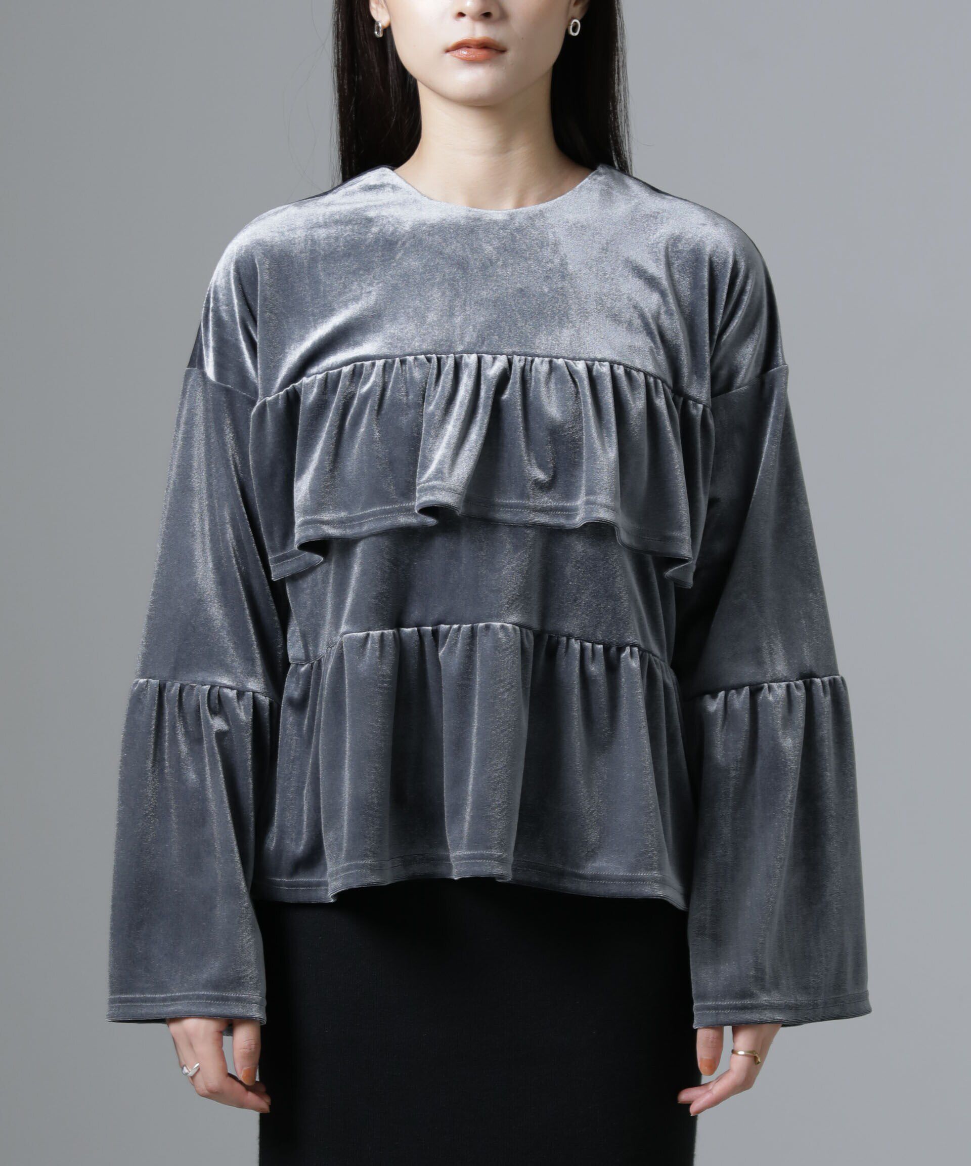 nano･universe「ベロアフリルカットブラウス」|Tシャツ・カットソー|