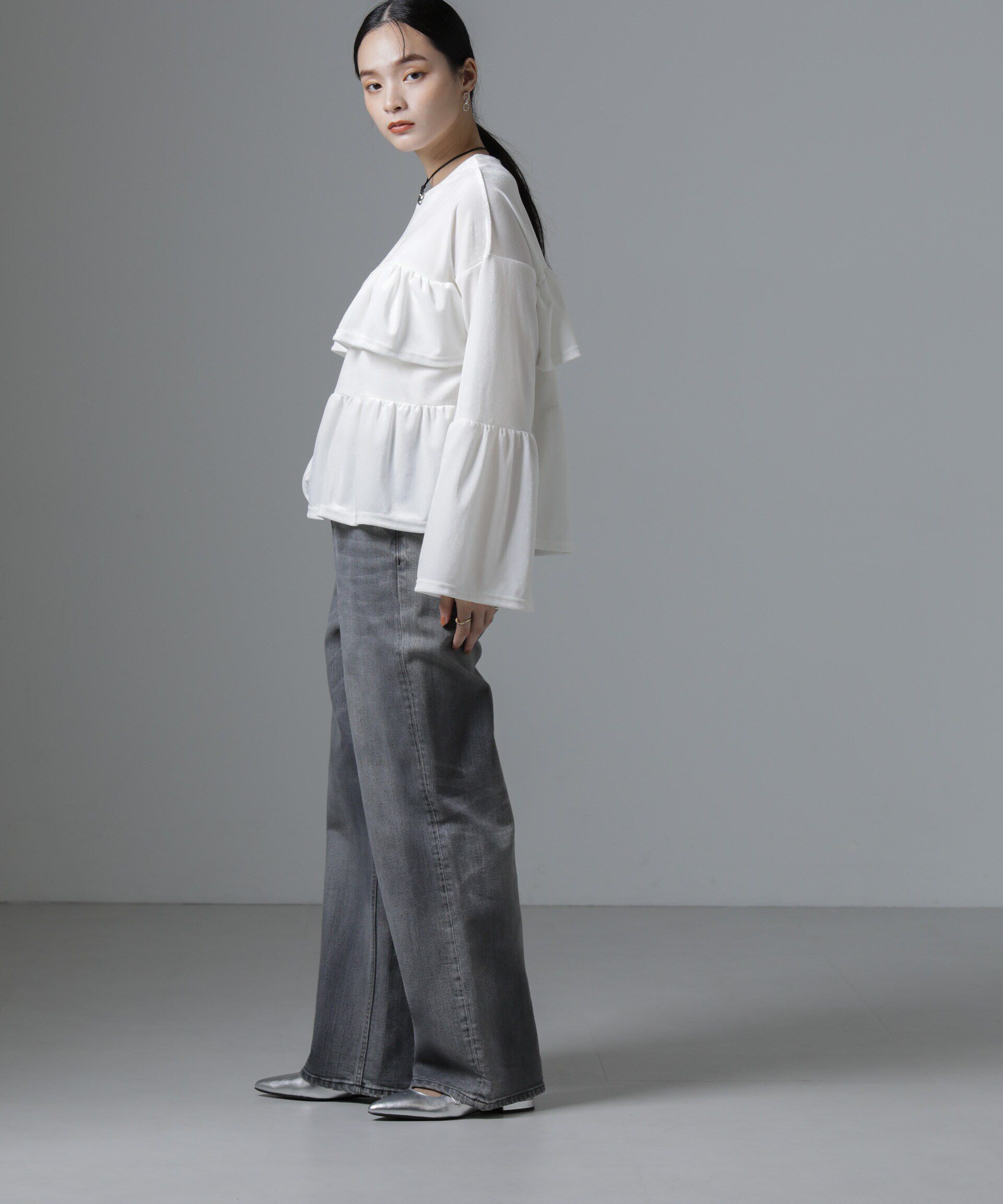 nano･universe「ベロアフリルカットブラウス」|Tシャツ・カットソー|