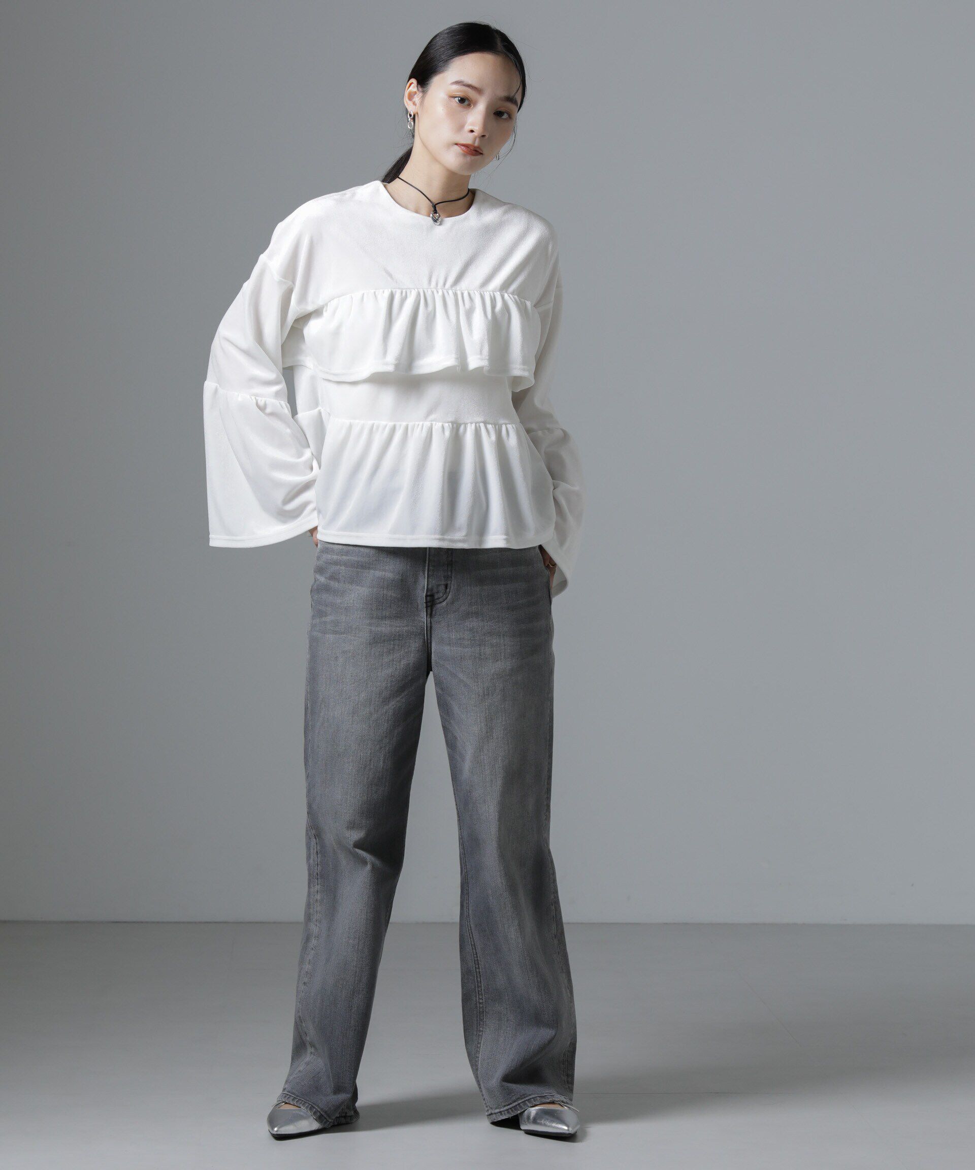 nano･universe「ベロアフリルカットブラウス」|Tシャツ・カットソー|