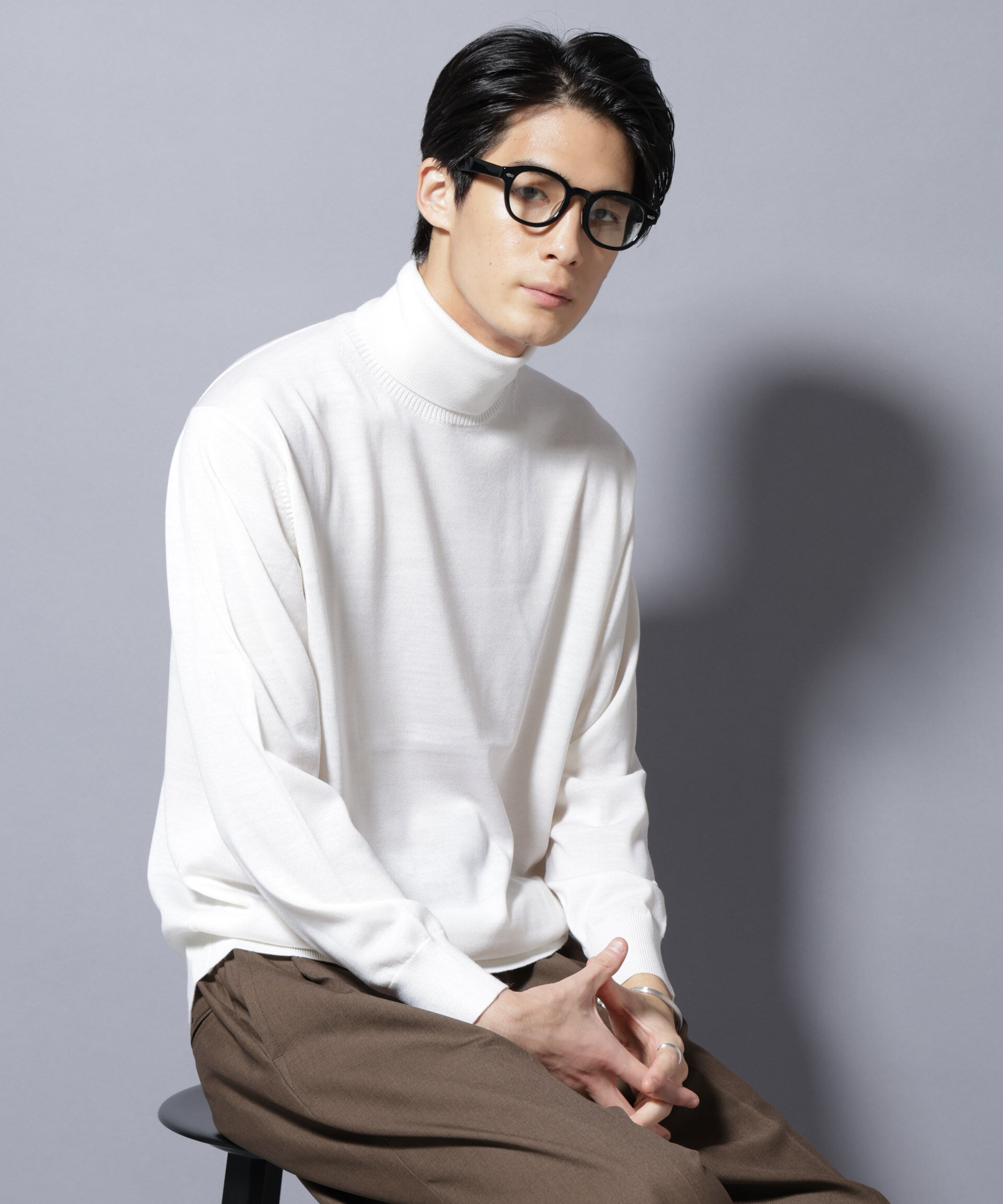 nano･universe「「毛玉レスニット」ファインゲージタートルネック」|ニット・セーター|オフホワイト1