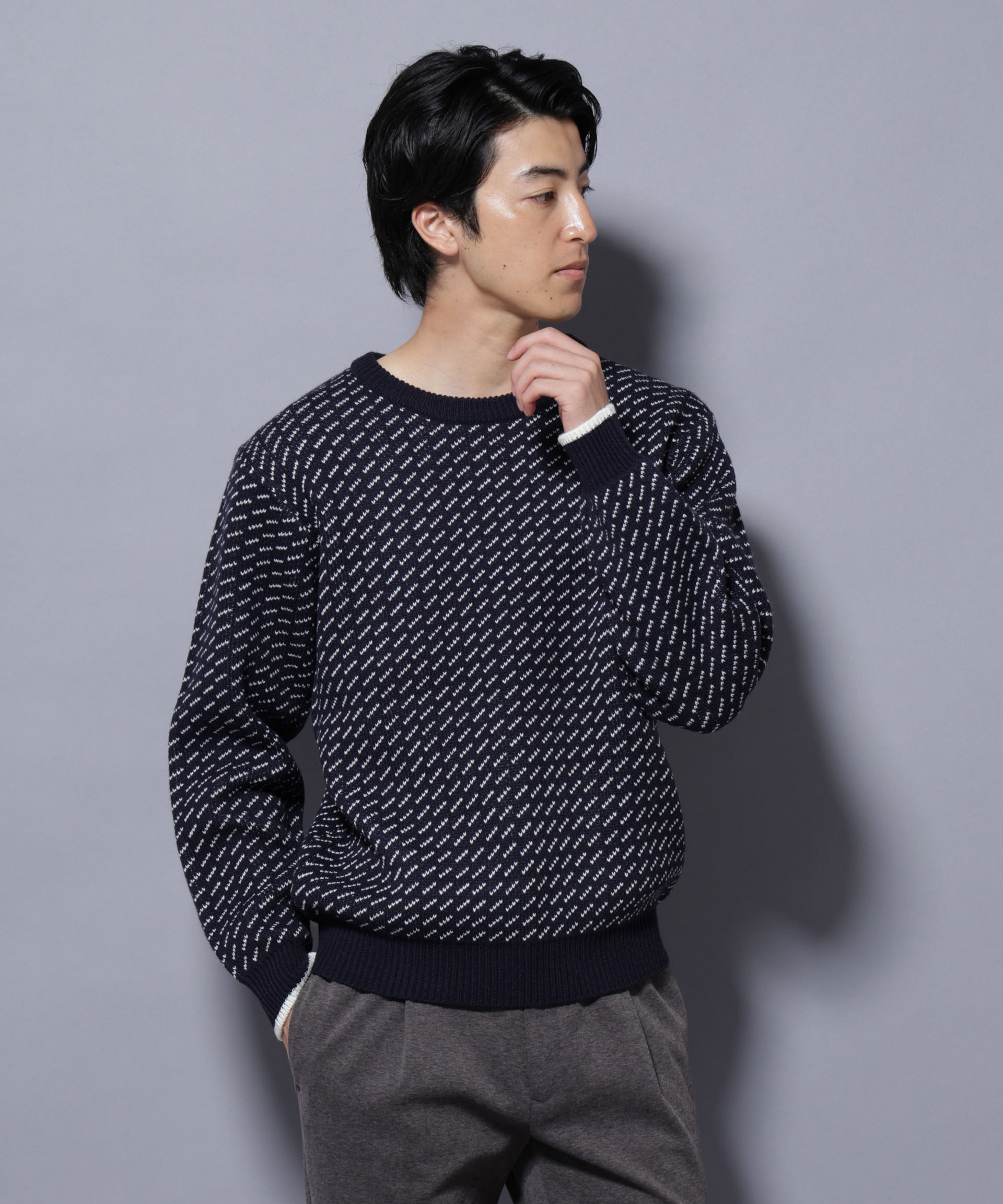 nano･universe「バーズアイニット」|ニット・セーター|ネイビー