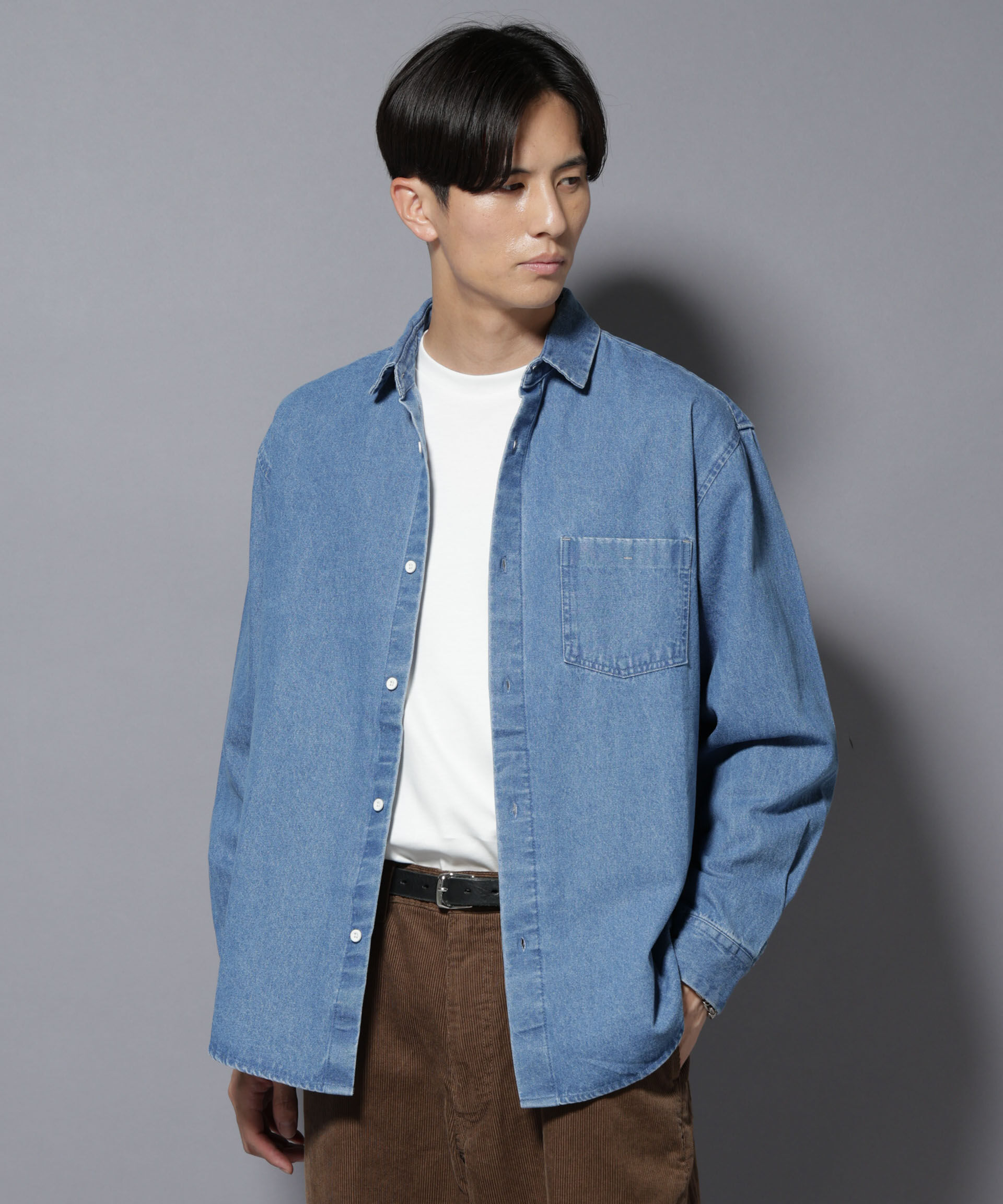 nano･universe「ライトオンスデニムシャツ 長袖」|シャツ・ブラウス|L.ブルー1