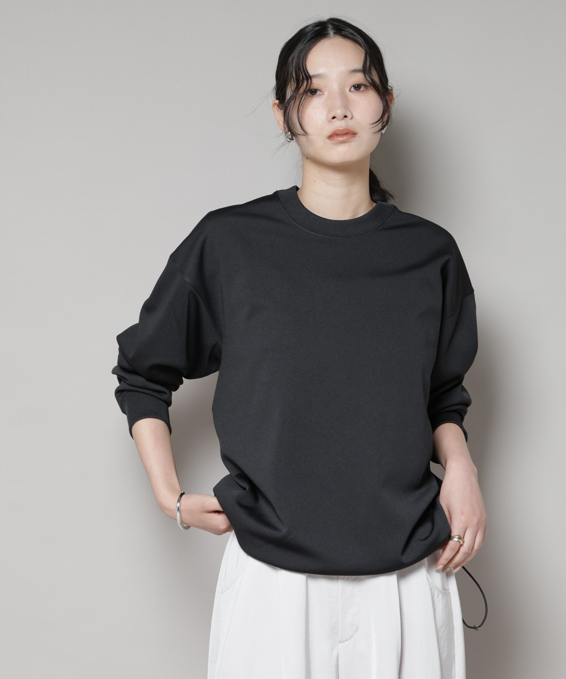 nano･universe「「MC」coveross(R)フリースボンディングクルーネック(セットアップ可)」|Tシャツ・カットソー|ブラック