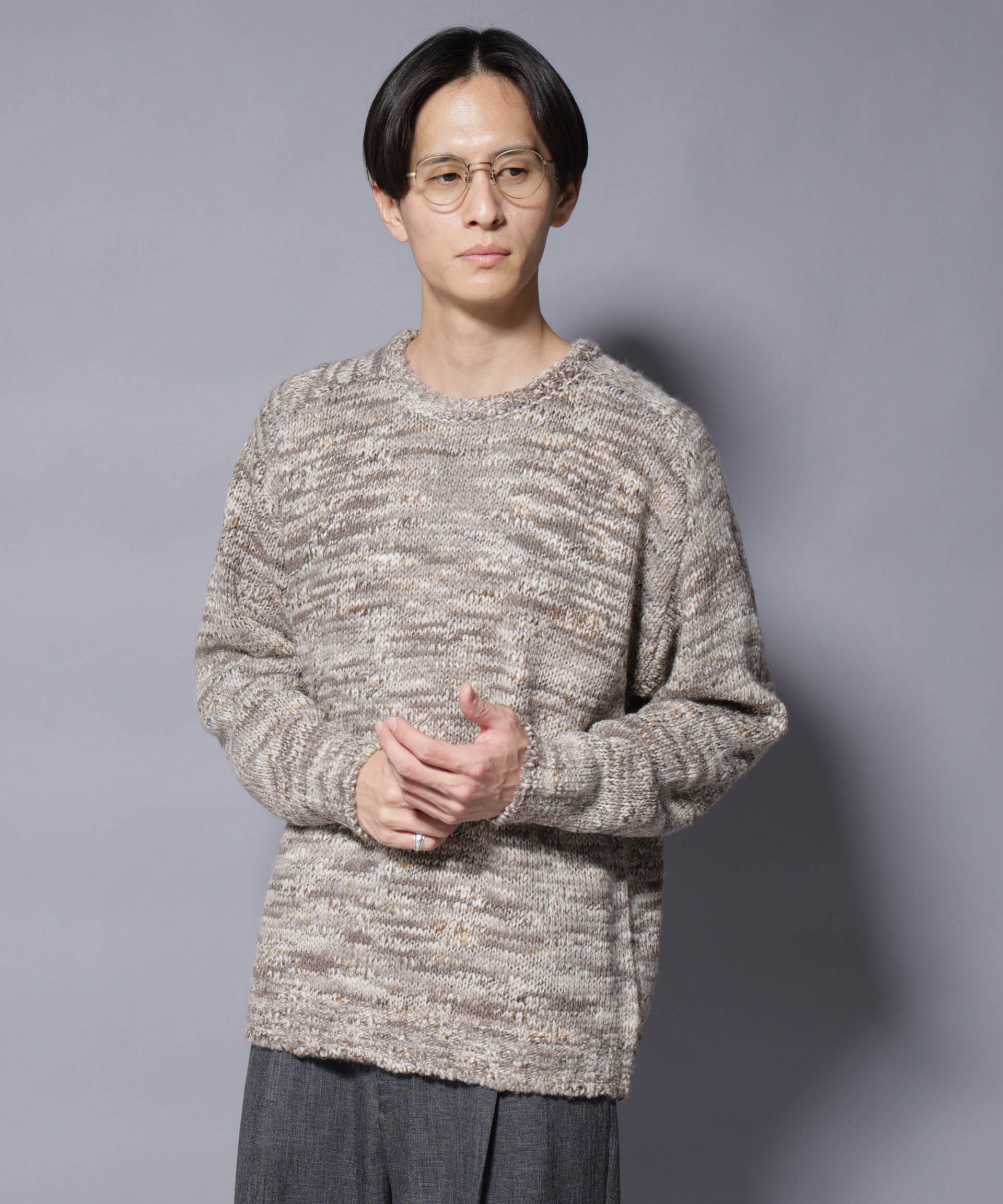 nano･universe「｢COFIL｣ PAVONE HOLIDAY メランジクルーネックニット」|ニット・セーター|グレー