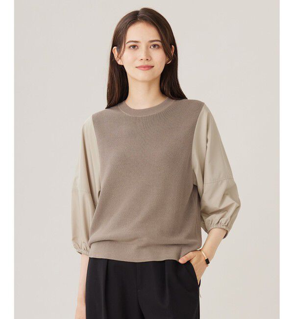 自由区「【カタログ掲載・洗える】ハイツイストコットンアセテート異素材コンビ トップス」|ニット・セーター|ﾀﾞｰｸｻﾝ