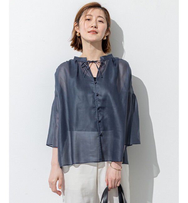 23区「【洗える】ソフトシアーフィルム ギャザー ブラウス」|シャツ・ブラウス|ﾀﾞｰｸｸﾞ