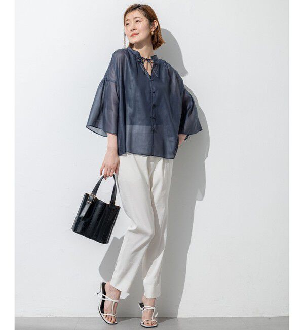 23区「【洗える】ソフトシアーフィルム ギャザー ブラウス」|シャツ・ブラウス|