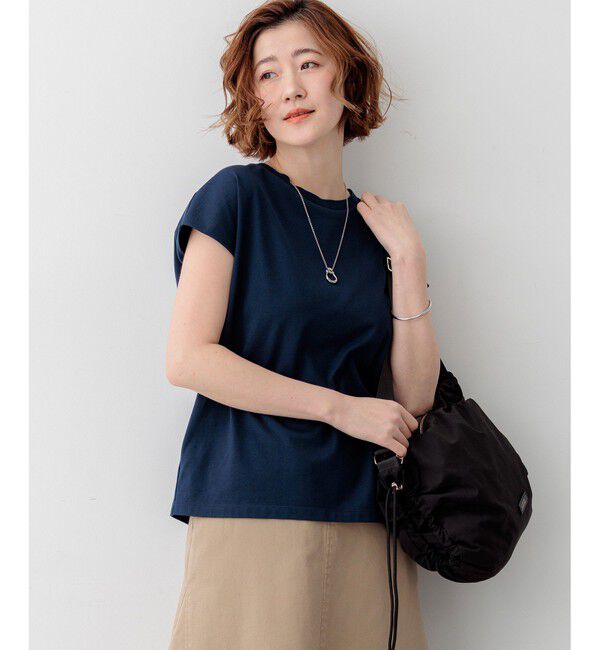 23区「【WEB&一部店舗限定カラーあり】スビンハイツイスト フレンチスリーブ Tシャツ」|Tシャツ・カットソー|ネイビー系