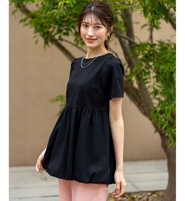 ANY SIS「【洗える】コンビネーションペプラム チュニック」|Tシャツ・カットソー|ブラック