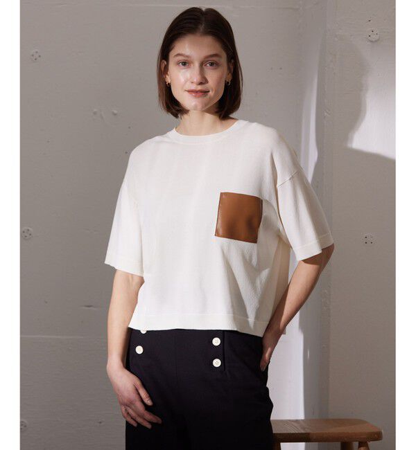 BEIGE,「【上代変更 WEBOFF本部移送済み】 NADIA / ニットTシャツ」|ニット・セーター|Ecru x Camel